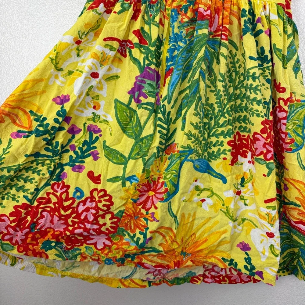 Jam's World Dress Womens Small Yellow Floral Print Short Sleeve Mini Back Zip - Picture 9 of 9